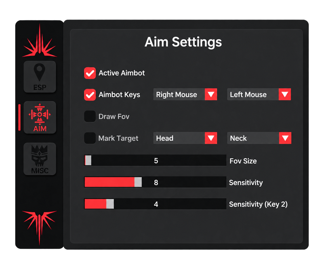 Inferno R6 Cheat Menu Aimbot Tab
